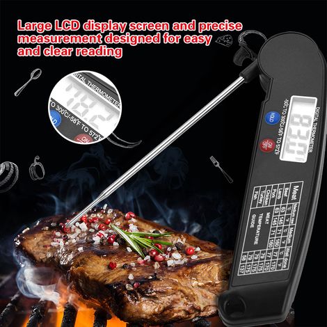 Digitales LCD-Lebensmittelthermometer mit klappbarer Sonde, geeignet für Grill und Küche, schwarzer Temperaturmesser, für den Grill (1/5)