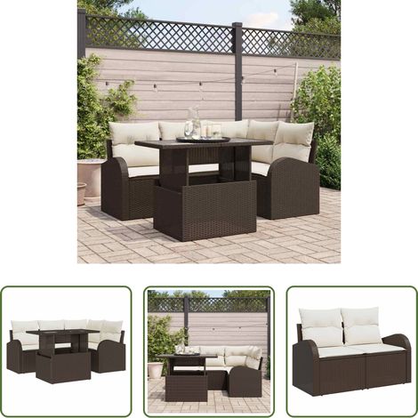 Poly Rattan - Gartensofa-set mit Kissen mit Speicher 5 pcs Braun Poly Rattan (1/5)