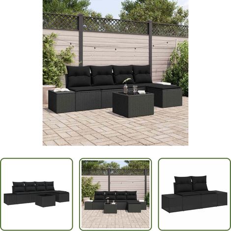 vidaXL Poly Rattan - Sofa Set mit Kissen 6 pcs Schwarz Poly Rattan (1/5)