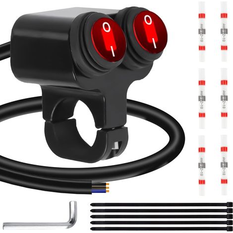 Commutateur de lumière ATV, guidon double contrôle bouton de tuer, motocyclette imperméable rouge 12V CNC alliage d'aluminium universel 22mm 7/8in commutateur de lumière de brouillard