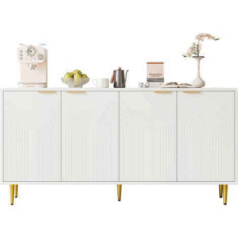 Credenza CHICFURN 4 ante 160 x 80 x 40 cm bianca in MDF e pannelli truciolari per soggiorno (1/5)