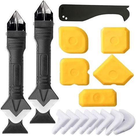 18-teiliges Silikon-Dichtungswerkzeug-Set, 3-in-1 Silikon-Fugenwerkzeug mit Glätter, inklusive 10 Ersatzpads und 5 Abziehern für Küche, Bad, Boden, Spüle und mehr. (1/5)