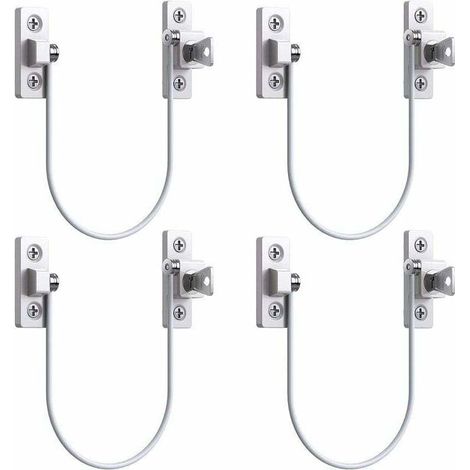 [JAMAIS UTILISÉ]4pcs Entrebâilleur Fenêtre Porte Restricteur de Porte de Fenêtre Verrou Fenetre UPVC Verrouillage de Limite Verrou de Sécurité Câble Serrure de Limite Avec Clé et Vis--