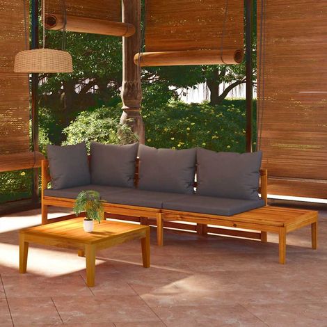 Salon de jardin 3 pcs Ensemble Table et Chaise de Jardin - avec coussins gris foncé Bois d'acacia BV211214 - BonneVie (1/5)
