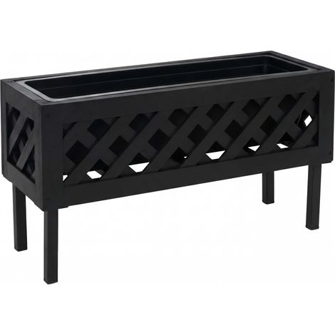 Fioriera HHG-474, vaso per fiori e piante, per interni ed esterni, in legno di acacia, 35x64x24 cm, nero
