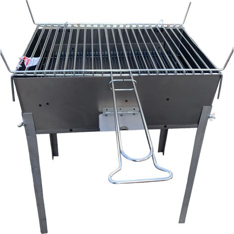 Barbecue in ferro con griglia in acciaio, con coperchio richiudibile, piedi estraibili, per legna o carbone, portatile 50x35 cm