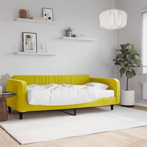 Lit de jour avec matelas - Canapé-lit avec matelas jaune 100x200 cm velours 259666 (1/5)