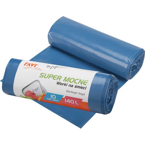 Sacchi per rifiuti Ravi super resistenti 140L 90X110CM 10 pezzi LDPE blu