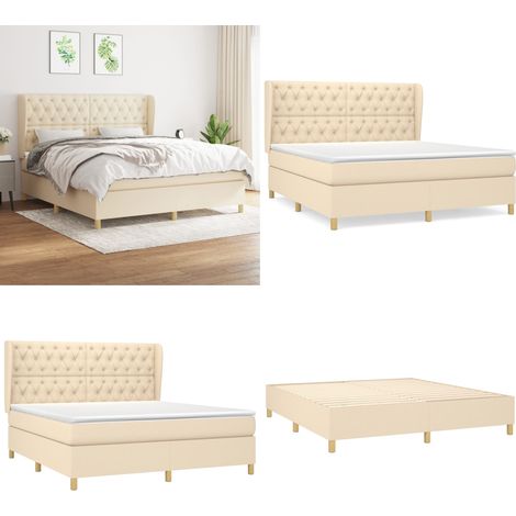Boxspringbett mit Matratze Creme 160x200 cm Stoff - Boxspringbett - Doppelbett - Cremefarbenes Bett - Bettenrahmen - Lattenrost - Home & Living