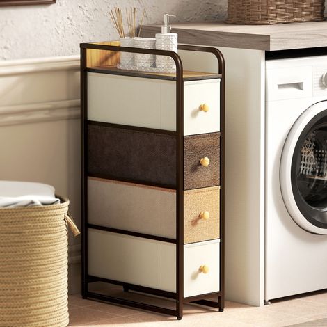 Cassettiera con 4 cassetti pieghevoli in tessuto, comò da camera da letto con piano e struttura in acciaio, 20 x 47 x 84,5 cm, multicolore