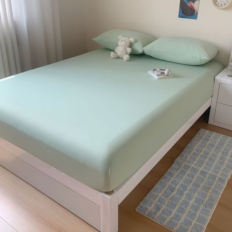 Ensemble de drap-housse deux pièces, en nylon et élasthanne frais et ultra-doux, adapté aux lits simples, mesurant 120200cm, plus une taie d'oreiller (1/4)