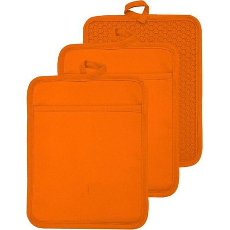Dessous-de-plat Isolant 18x23cm avec Poche, en Coton Résistant à la Chaleur, Pour Four et Cuisson, Format Carré (Orange)