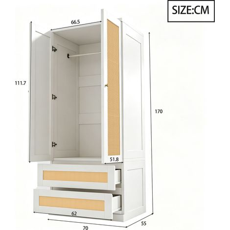 Kleiderschrank aus Holz in Weiß 70 x 55 x 170 cm HOMAIRE (1/5)