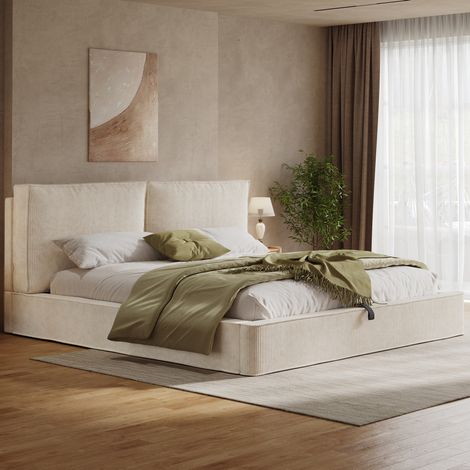 Bett Doppelbett Stauraum 180x200 Cord Beige OKMYHOME (1/5)