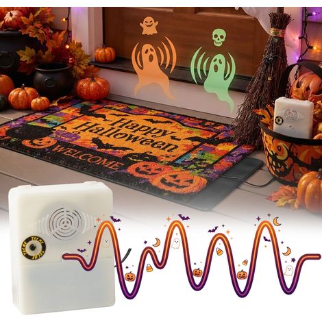 Halloween Trittsensor für Fußmatten mit 2 Grusel Begrüßungen - 35 x 25 cm - Sound Fußmatte mit Drucksensor batteriebetrieben