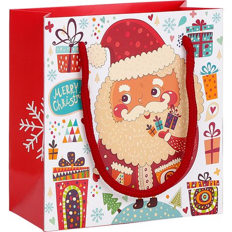 Sac Cadeau Papier - Design Graphique Blanc - Pour Bonbons Et Petits Cadeaux - Usage Noël - 14x15x7cm