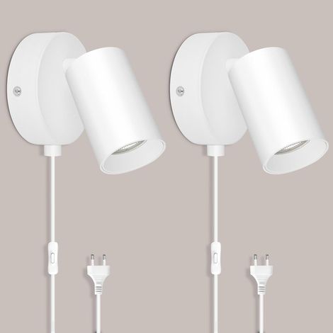 Applique Murale Interieur avec Interrupteur et Prise - Blanc Lampe Murale Orientable 350° Spot Luminaire Mural Vintage pour Chambre Salon Cuisine Sans Ampoule (1/3)