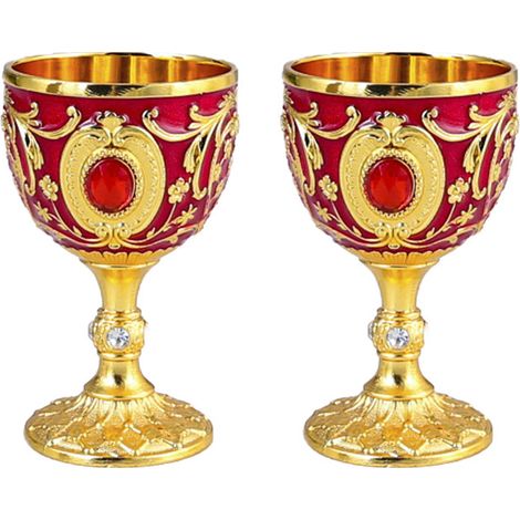 (Or et rouge/Lot de 2) Verres à vin à pied, petits verres à vin pour banquets, thé et service d'eau (1/2)