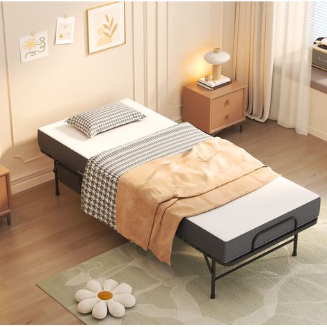 Cama plegable CHICFURN 190 x 78 cm de metal negro con colchón viscoelástico y ruedas (1/5)