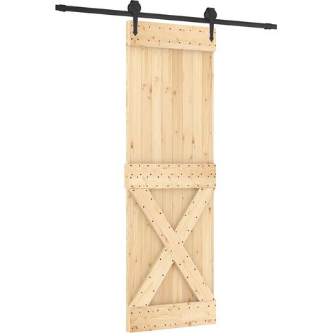 Sliding Door Natural and Black 70 x 210 cm Solid Pine Wood vidaXL (1/5)