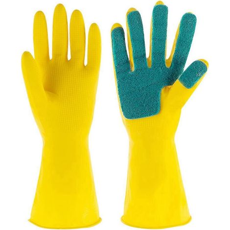 1 paire de gants en latex pour la vaisselle, le ménage et le nettoyage (taille L)-L-Yellow