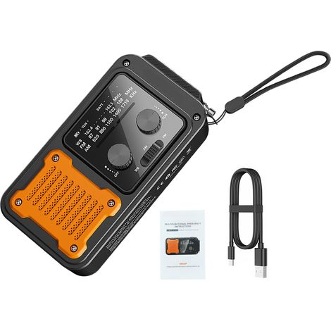 Radio di emergenza Toivize AM/FM/NOAA a energia solare da 2000 mAh con manovella, torcia a LED e power bank USB – Emergenza – Casa – Campeggio e resistente alle intemperie (1/5)