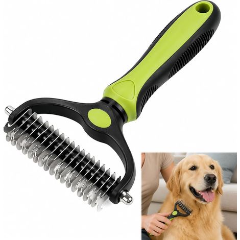 Hunde- und Katzenbürste für langes Fell – Doppelte Edelstahlklinge zum Entwirren von Unterwolle und Knoten – Ergonomisches Profi-Zubehör für Haustiere (1/5)