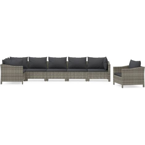 Mobili da giardino mobili da esterno Set di mobili da 7 pezzi con cuscini grigi in resina intrecciata 020017211