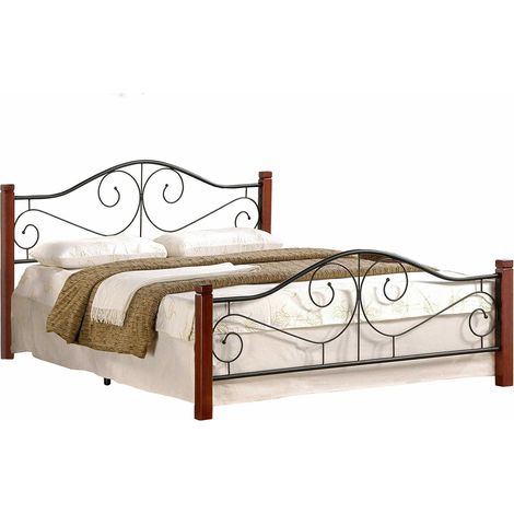 Cama Houston 574, Cereza + Negro, Doble, 140x200, Metal, Somieres, 145x206x96cm