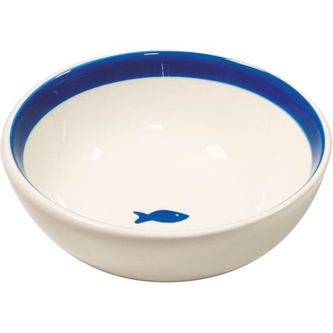Zafferano Set 6 Ciotole Stencil in Ceramica Decorata a Mano Azzurro con Motivo Pesciolini per Antipasti Insalate e Dessert Design Artigianale