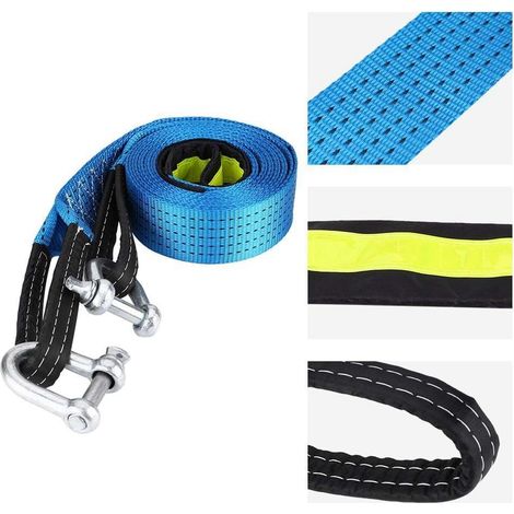 5 Mètres de Corde de Remorquage, Ceinture de Remorquage de Voiture Robuste de 8 Tonnes, Cable Sangle de Treuil de Récupération de Route avec Bande Réfléchissante, Gants et 2 Manilles (1/5)