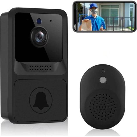 Sonnette vidéo intelligente sans fil avec carillon, sonnette vidéo WiFi pour la maison, l'intérieur et l'extérieur, la surveillance, audio bidirectionnel, vision nocturne, stockage cloud, capture de p (1/5)