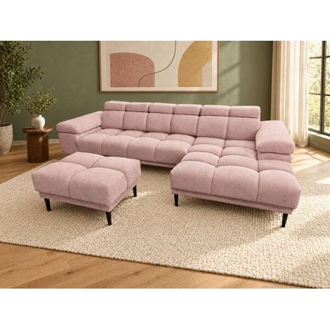 Ecksofa Schlafsofa SENVELIO RELAX inkl. Hocker Stoff Glam Altrosa Ottomane Rechts (1/5)