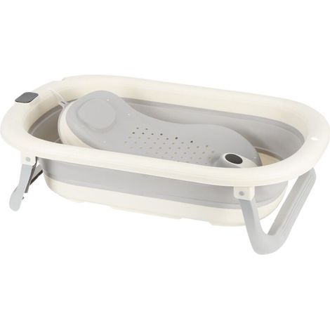 Baignoire Bébé Pliable, Baignoire Enfant Sur Pied, Avec Siege De Bain Pour Bebe, 43x71x18.5cm, gris (1/5)