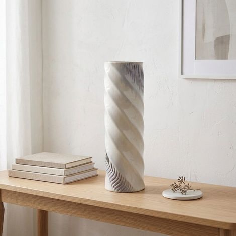 Maison Textured Blue Spiral Cylinder Vase (1/2)