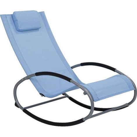 Sedia a Dondolo da Giardino Blu in Acciaio con Cuscino per la Testa Campo