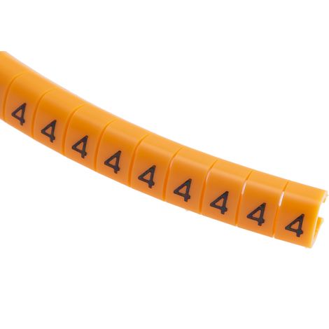 Repère câble à pression , Ø câble 4 5mm, texte : 4, Noir sur Orange ( Prix pour Bobine de 100 )