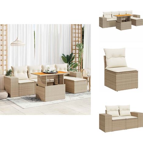 6-tlg. Garten-Sofagarnitur mit Kissen Beige Poly Rattan - Garten Sofagarnitur - Garten Sofagarnituren - Outdoor Sofagarnitur - Sofagarnitur Terrasse (1/5)