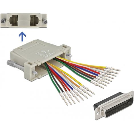 Delock D-Sub de 25 pines macho engarzado a 2 x RJ45 hembra con kit de montaje beige