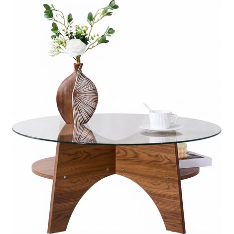 ELVMI Mesa de Centro Redonda con Tablero de Vidrio Templado y Base en Abanico, para Salón, Ø 80×36 cm (1/5)
