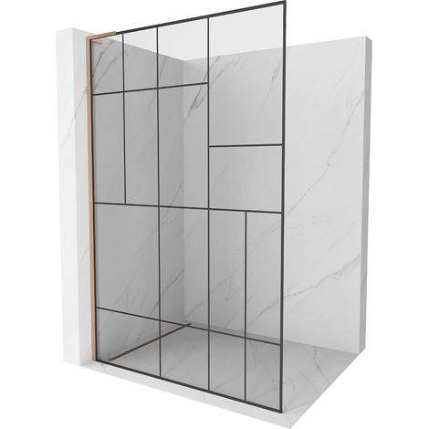 Mexen Kioto L Duschwand Walk-in 80 x 200 cm, schwarzes Muster, gebürstetes Messing - 800-080-103-65-