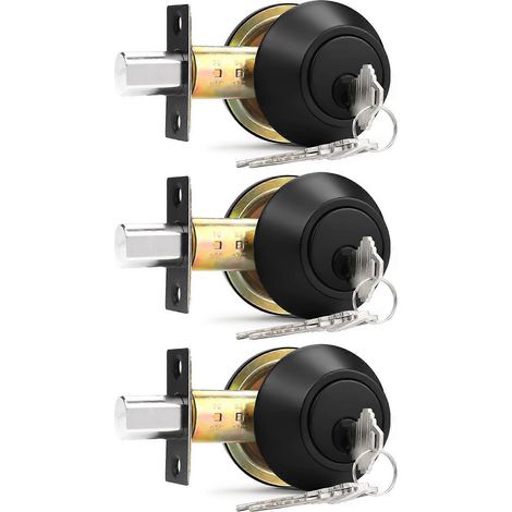 Lot de trois serrures à double cylindre noires à double face, clés universelles, adaptées à la sécurité résidentielle. (1/5)
