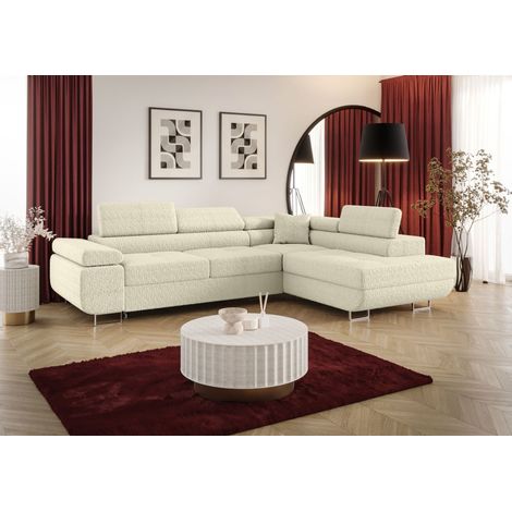 Ecksofa Schlafsofa Sofa MONARO Stoff Quelle Creme Ottomane Rechts (1/3)