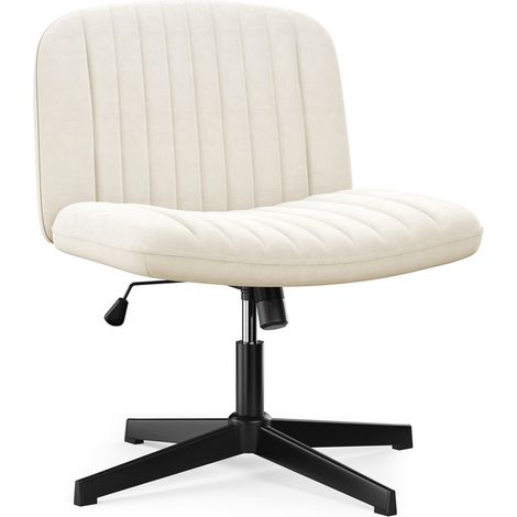 Chaise de Bureau sans Accoudoirs - Rattantree Fauteuil de Bureau avec Large Assise sans roulettes, Fauteuil Pivotant en Velours, Chaise de Maquillage Dossier Inclinable et Hauteur Réglable, Beige (1/5)