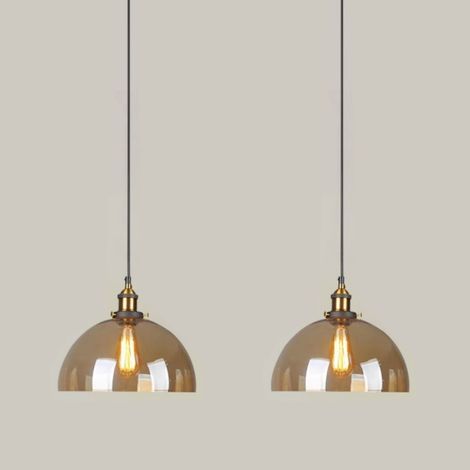 Lot de 2 Suspension Luminaire Industrielle Vintage Plafonniers Lustre Edison Lampe Suspensions Verre Ambre E