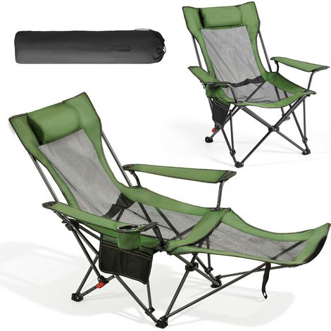 VEVOR Sedia da Campeggio Reclinabile, 4 Posizioni Regolabili, Sdraio Pieghevole Portatile per Adulti, in Rete con Poggiapiedi e Poggiatesta, Supporta 99,8 kg, Sedie da Campeggio per Patio, Verde (1/5)