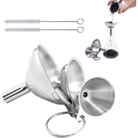 Entonnoir En Acier Inoxydable - Set De 5 Entonnoirs Avec Filtre - Pour Transfert Liquide En Cuisine - Lot Complet (1/5)