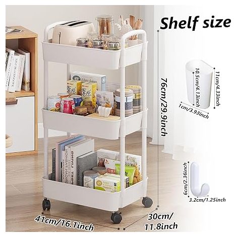 Chariot De Rangement Multifonction À 3 Couches En Plastique Pour Bureau - Salon, Cuisine - Boîte De Rangement Mobile Avec Roues - Blanc (1/5)