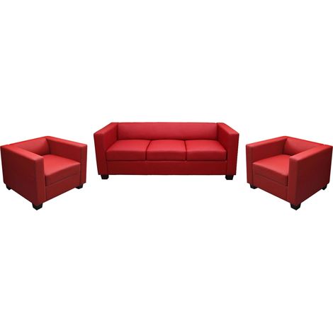 Salon 3-1-1, garniture de canapés / lounge Lille - cuir, rouge (1/3)