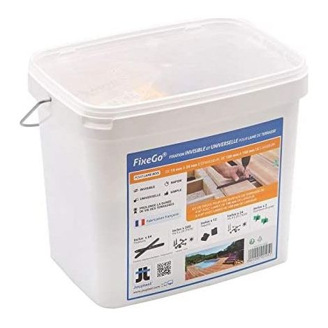 Jouplast – Fixation invisible pour lames de terrasse bois 19-25mm – Lot de 64 barrettes et 200 vis acier – Résistant aux températures extrêmes (1/5)